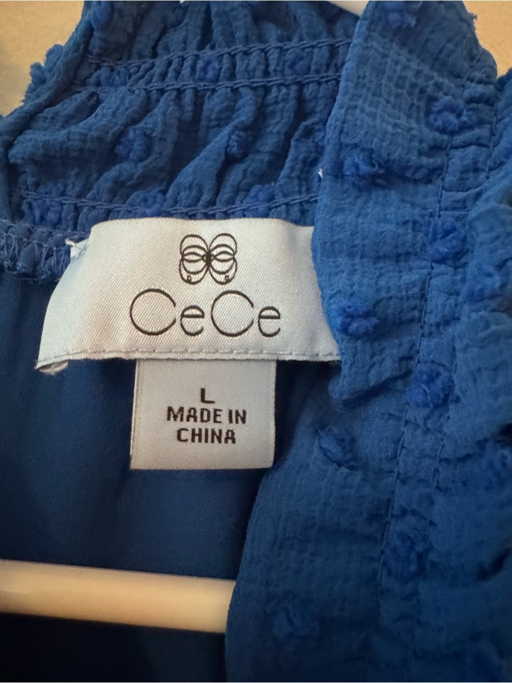CeCe Royal Blue Swiss Dot Ruffle Mock Neck Top - Picture 2 of 6